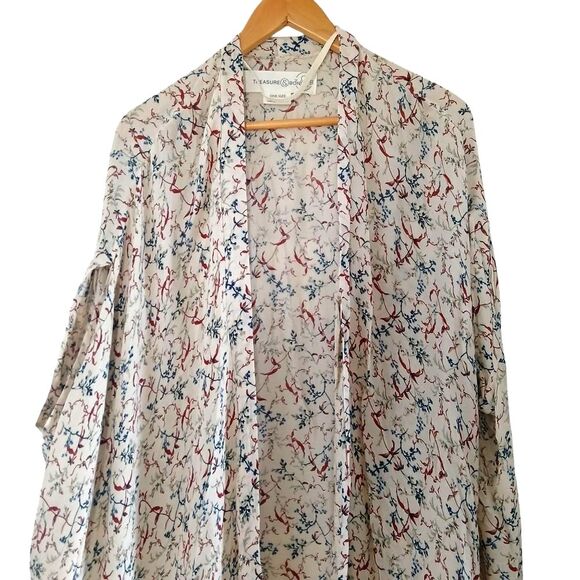 Treasure & Bond Other - Treasure & Bond Floral Swim Coverup - Cream and Red Kimono ONE SIZE Longline